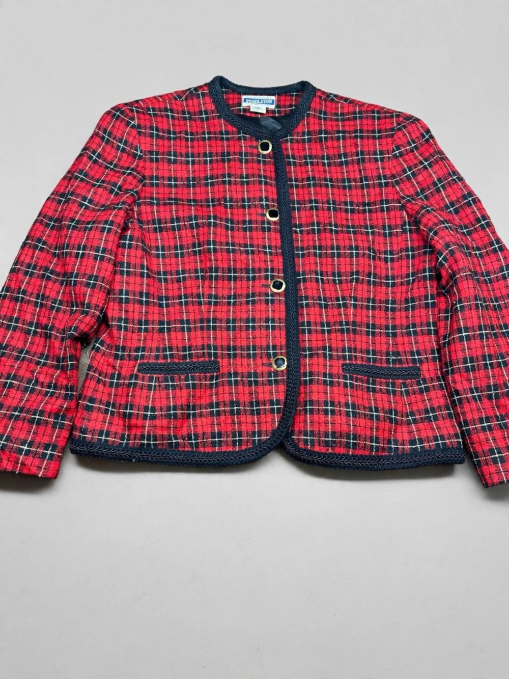Vintage Pendleton Womens Red Plaid Wool Blazer Size 14